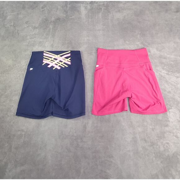 Fabletics Lot Of 2 Bike Short Size S Blue Pink High Waisted Activewear Gym C12 - Picture 6 of 8